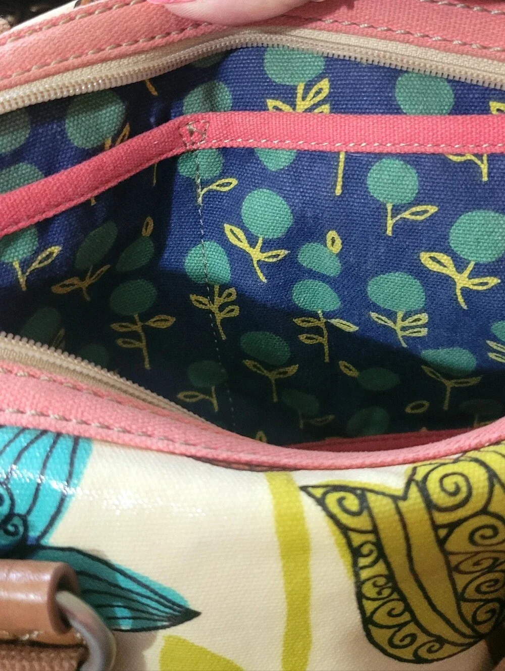Vintage Fossil-Canvas Floral Coated Zip Shoulder/Crossbody Bag
